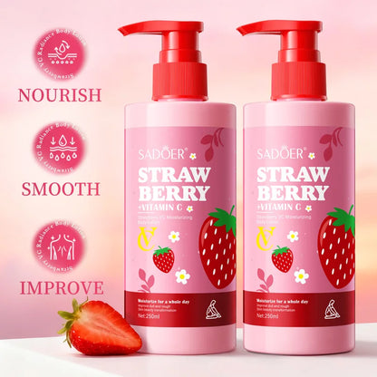 Strawberry VC Body Lotion - Brightening & Nourishing Winter Cream, Hydrating & Smoothing Dry Skin Care, Antioxidant Rich Formula