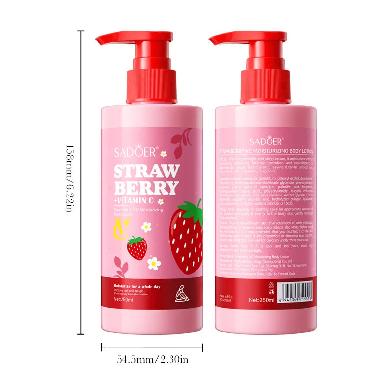 Strawberry VC Body Lotion - Brightening & Nourishing Winter Cream, Hydrating & Smoothing Dry Skin Care, Antioxidant Rich Formula